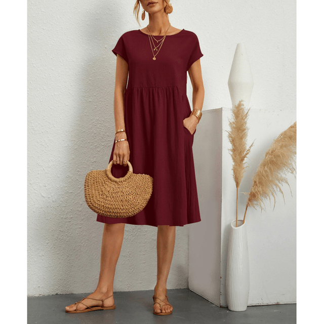 R&B | Damen Baumwoll Leinen Midi Kleid