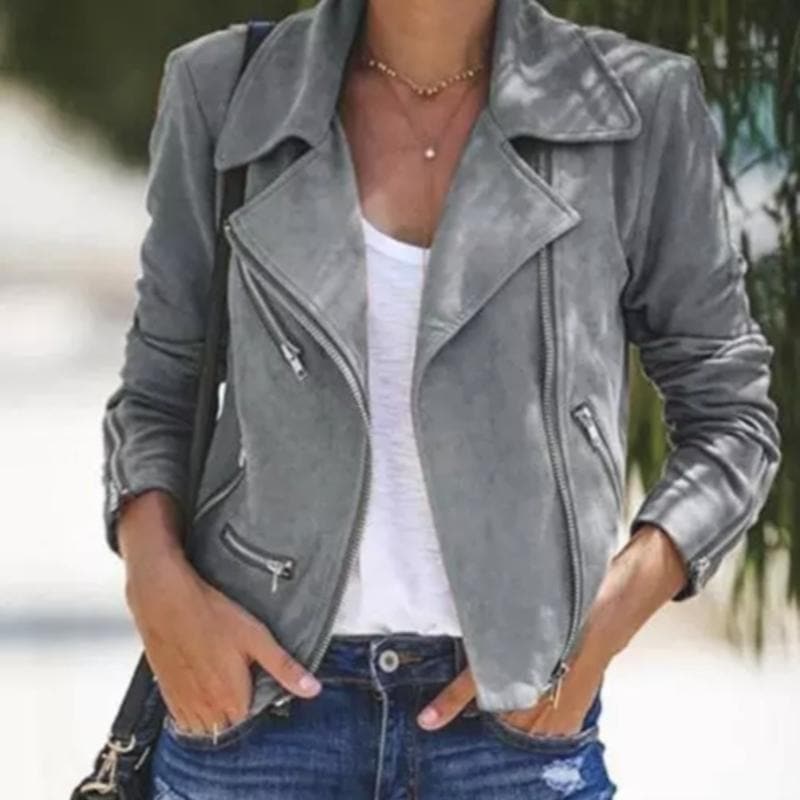 R&B | Kurze Wildlederjacke mit Reißverschlüssen Kunstleder Modern und Stylisch