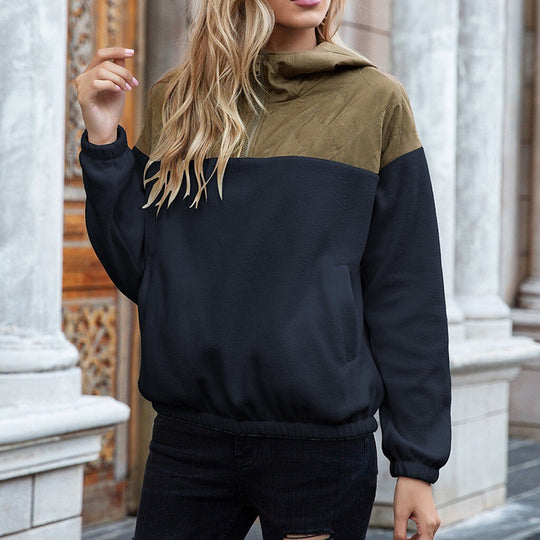 R&B | Hoodie Gepolsterter Oberteil & Weiches Fleece Halber Reißverschluss Lockere Passform mit Taschen