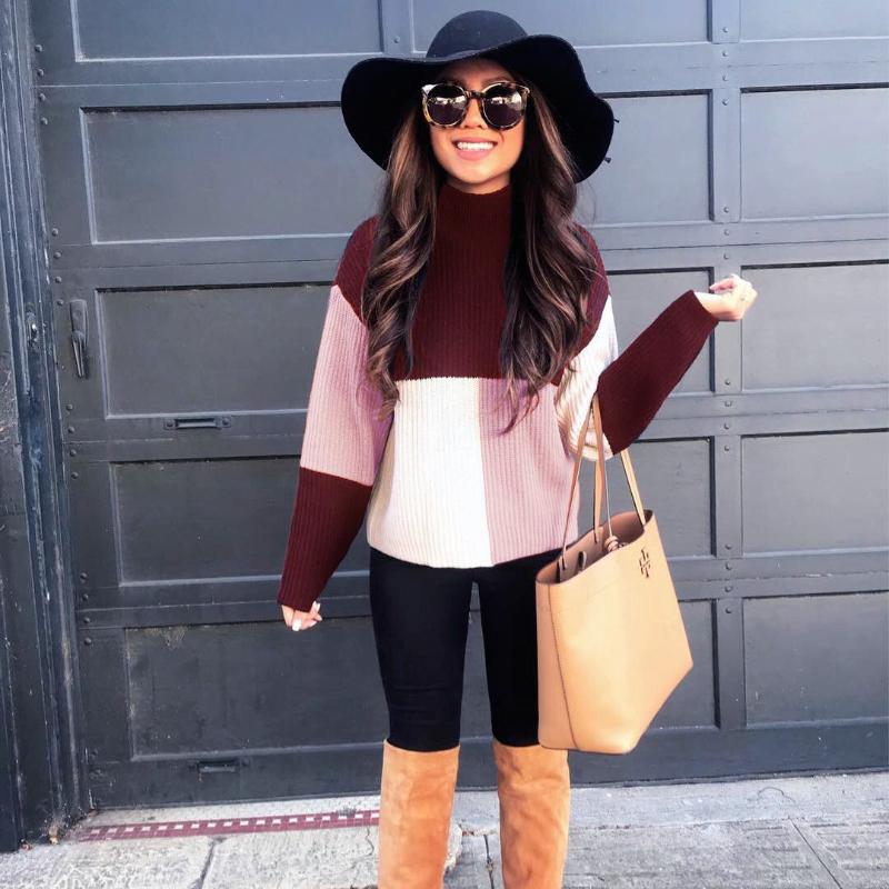 R&B | Strickpullover Oversized Fit Blockmuster Weich und Warm