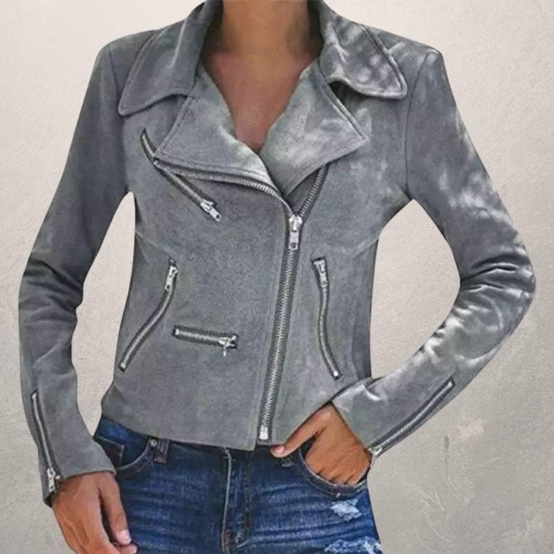 R&B | Kurze Wildlederjacke mit Reißverschlüssen Kunstleder Modern und Stylisch
