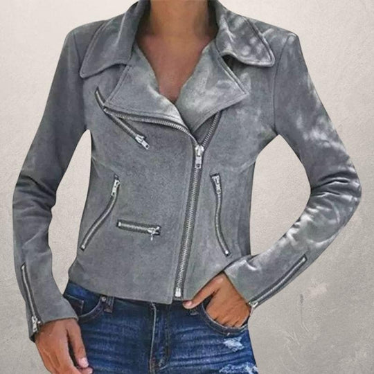 R&B | Kurze Wildlederjacke mit Reißverschlüssen Kunstleder Modern und Stylisch
