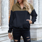 R&B | Hoodie Gepolsterter Oberteil & Weiches Fleece Halber Reißverschluss Lockere Passform mit Taschen