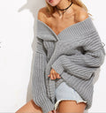 Damen Grobstrickpullover mit weitem Schnitt und tiefem V-Ausschnitt