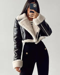 R&B | Kurze Lederjacke mit Teddy-Futter