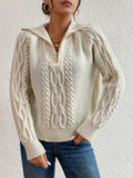 R&B | Kabelstrickpullover mit Reißverschlusskragen