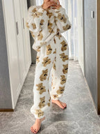 R&B | Bequemes weißes Bärenmotiv Loungewear-Set für Damen