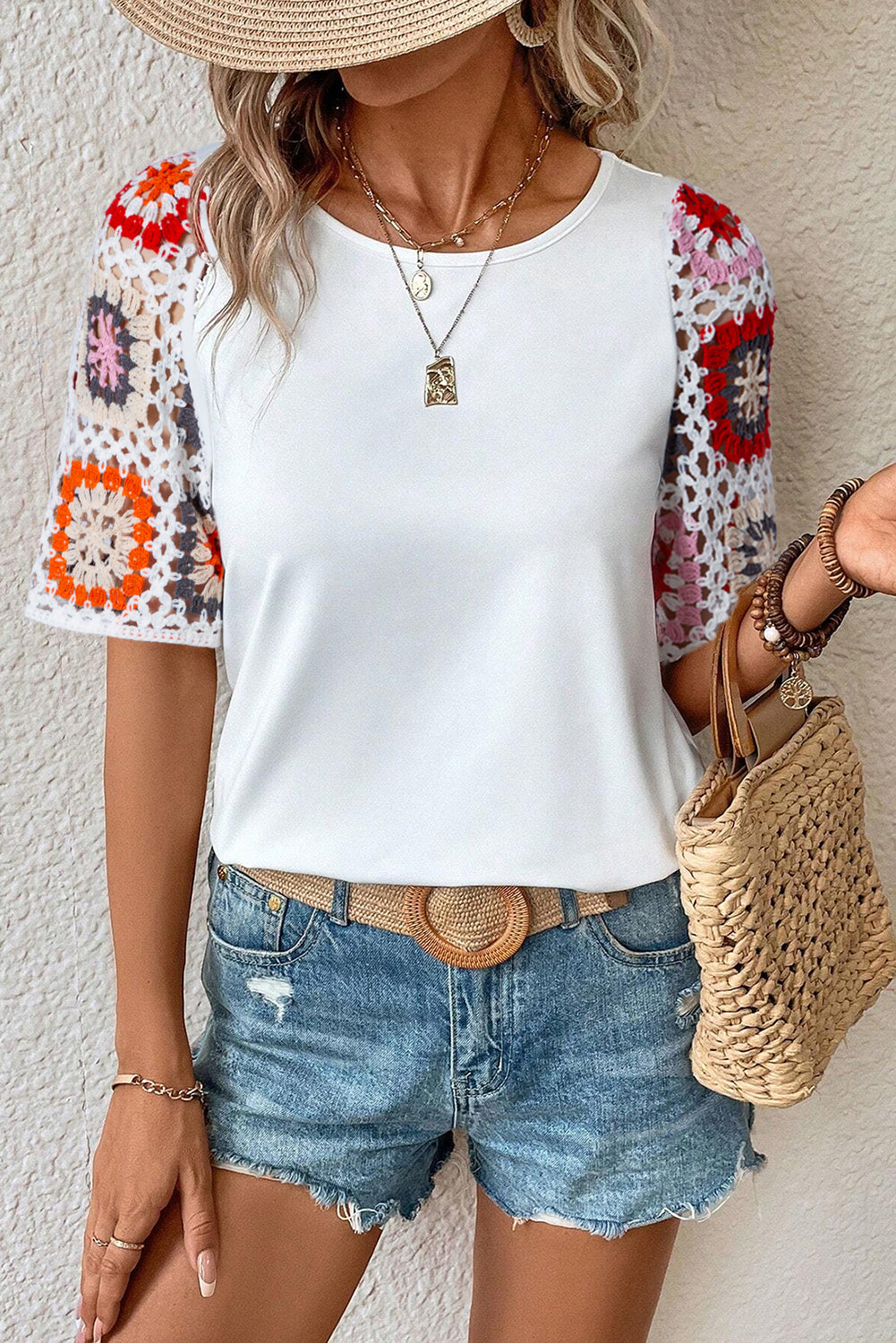 R&B | Florales Häkel-T-Shirt für Damen Leicht & Luftig