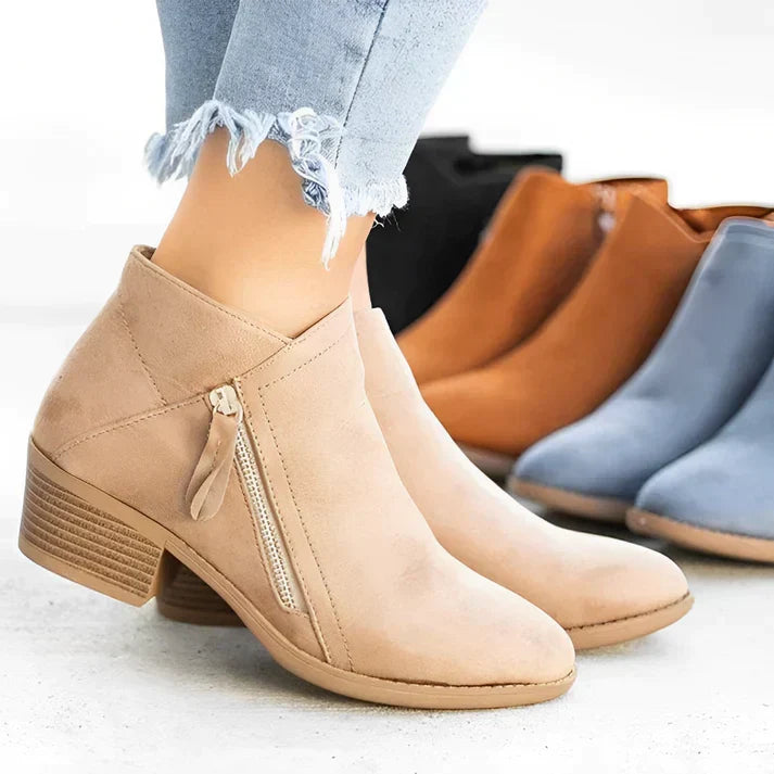 R&B | Kurzstiefel Seitenreißverschluss Dicker Absatz Spitze Zehe