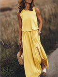 damen einfarbiges maxikleid