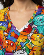 R&B | Bequemes T-Shirt Mit Buntem Katzenprint Für Damen