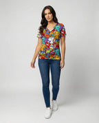 R&B | Bequemes T-Shirt Mit Buntem Katzenprint Für Damen