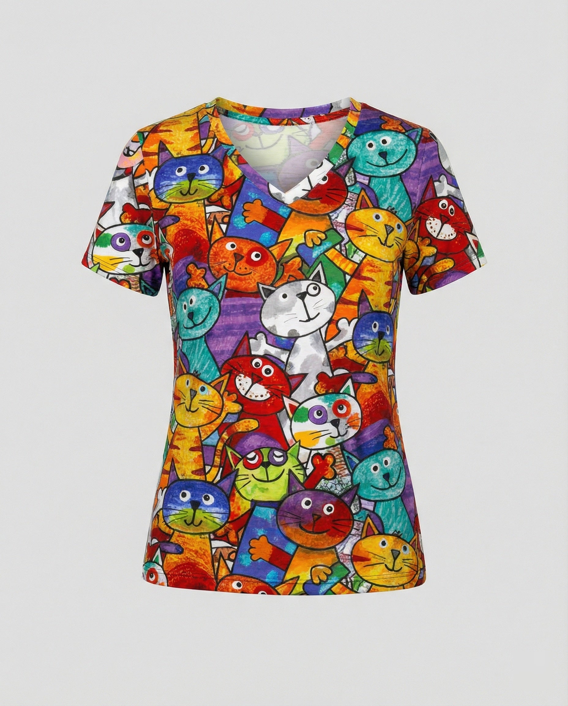 R&B | Bequemes T-Shirt Mit Buntem Katzenprint Für Damen