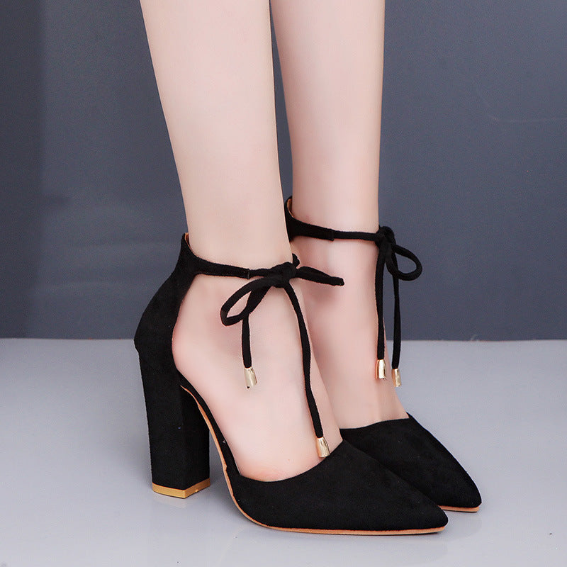 Damen nan spitz zulaufende Pumps mit Knöchelband zum Binden und skulpturellem Blockabsatz R&B