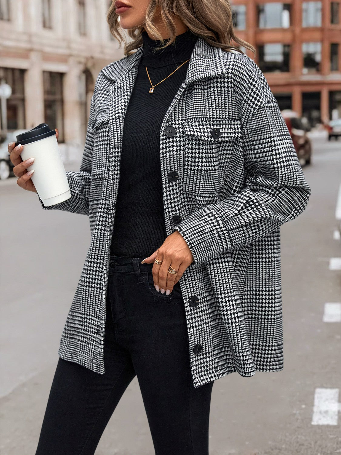 R&B | Hahnentritt Drop Shoulder Kragenjacke