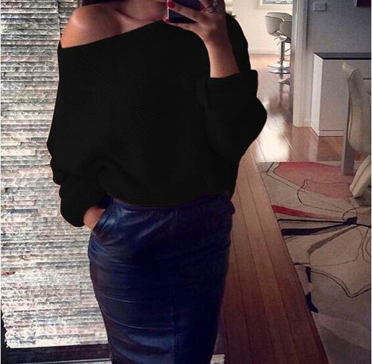 Damen lässiger Pullover mit weitem Schnitt und offener Schulter R&B