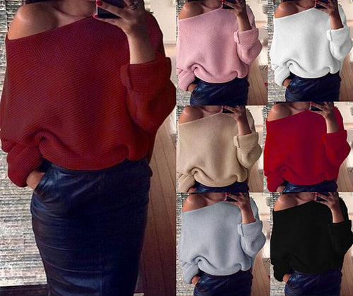 Damen lässiger Pullover mit weitem Schnitt und offener Schulter R&B
