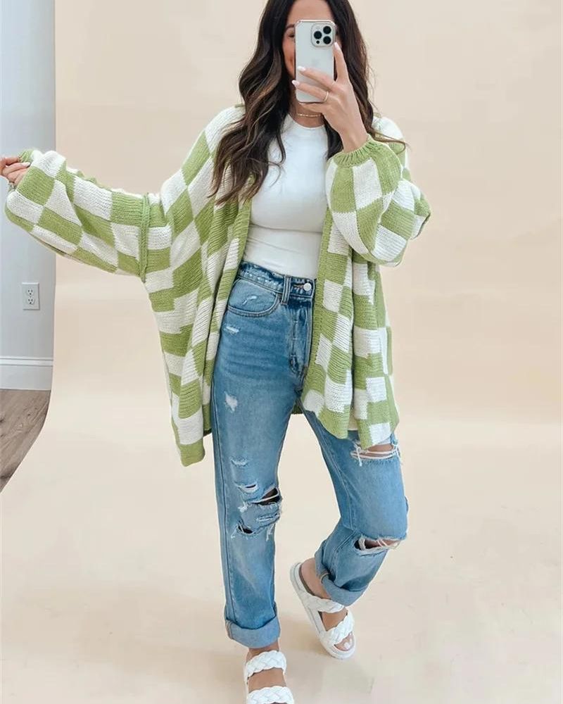 R&B | Übergroße Karierte Strickjacke
