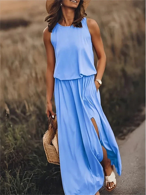 damen einfarbiges maxikleid