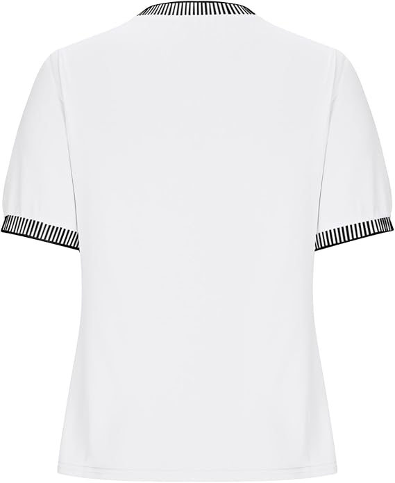 Damen Lässiges Kurzarm-Shirt mit Modischem Streifenkragen R&B