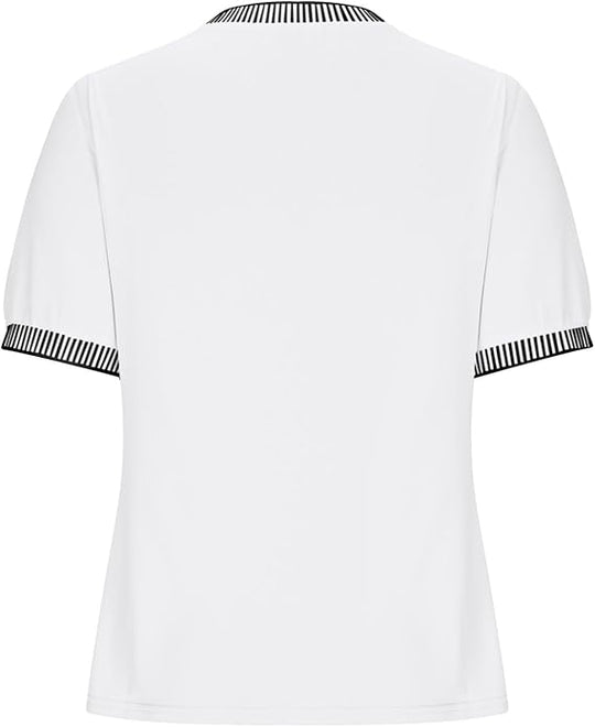 Damen Lässiges Kurzarm-Shirt mit Modischem Streifenkragen R&B