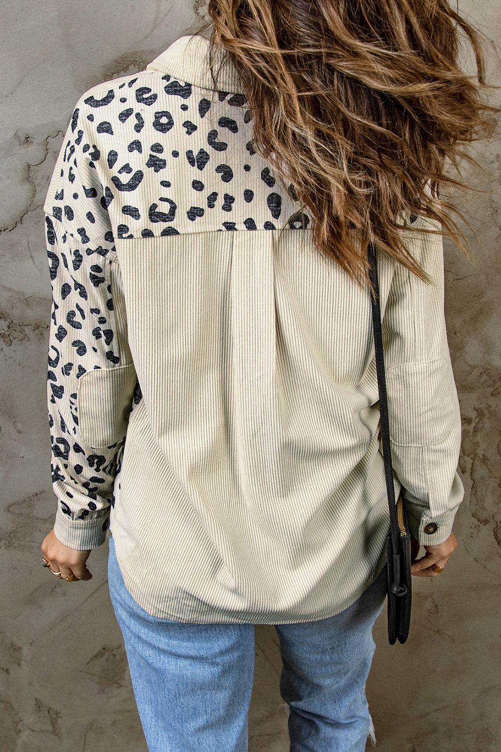 R&B | Double Take Leopard Print Pocketed Cord-Jacke