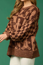 R&B | WeihnachtslR&Bkuchenmann Rundhalsausschnitt Langarm Lockere Strickpullover