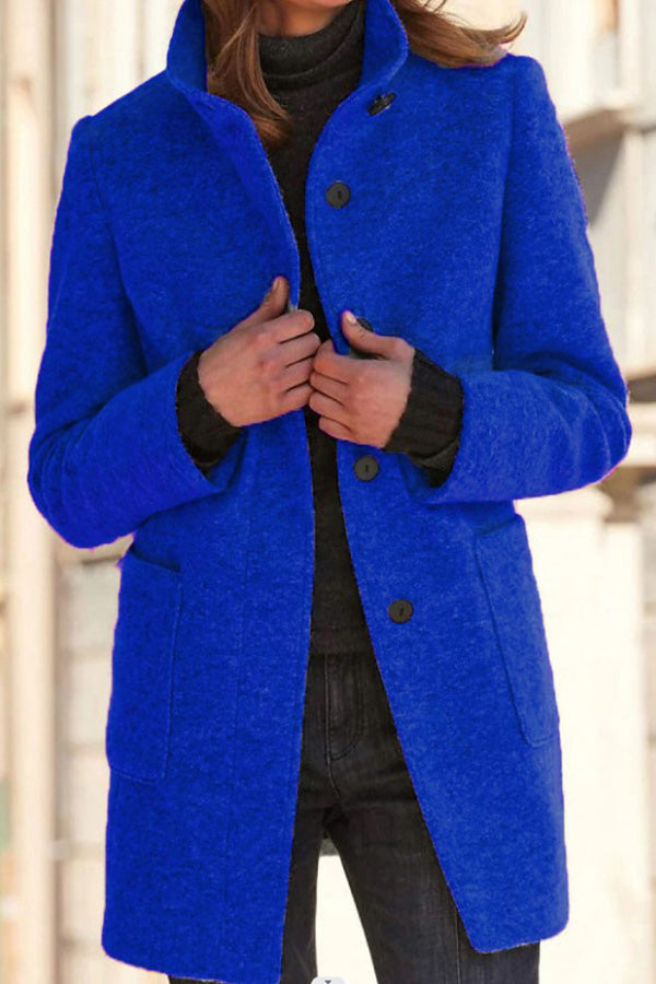 R&B | Unifarbene Knopf Stehkragen Wolljacke