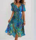 R&B | Blauer Midi Dress Mit Kurzen Ärmeln