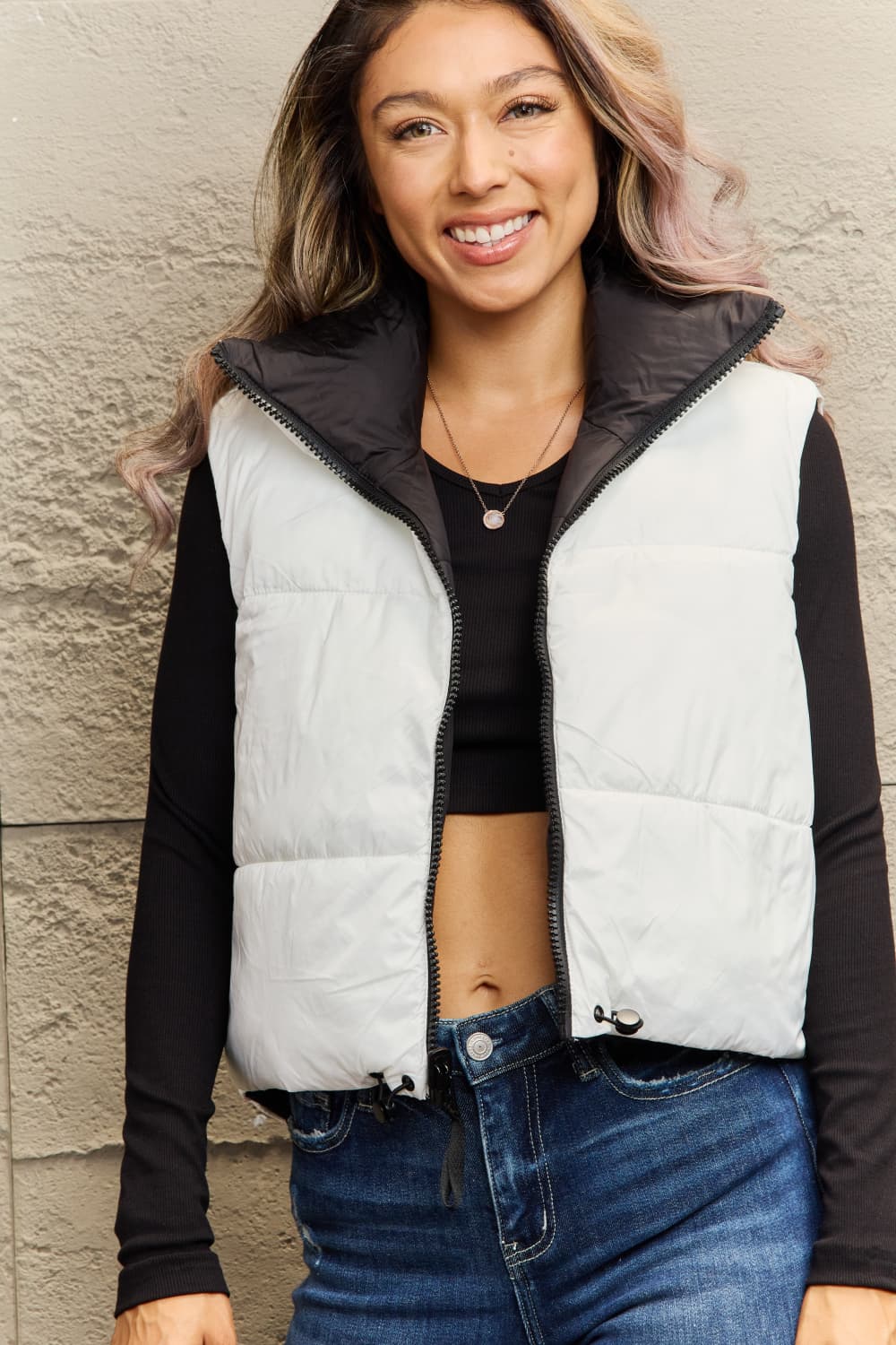 R&B | Zip-Up Drawstring Puffer Weste