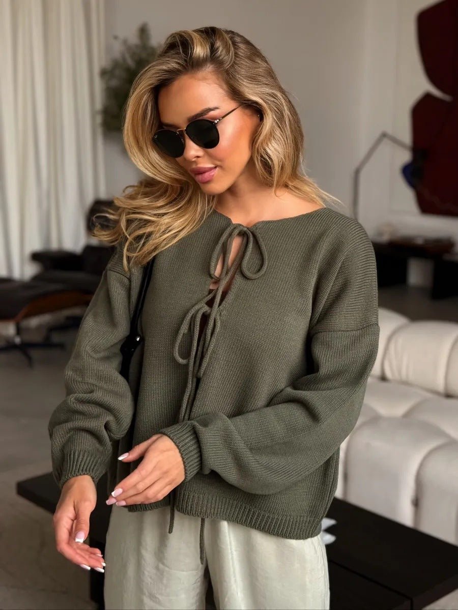 R&B | Stylischer Kurzer Cardigan mit Schnürung