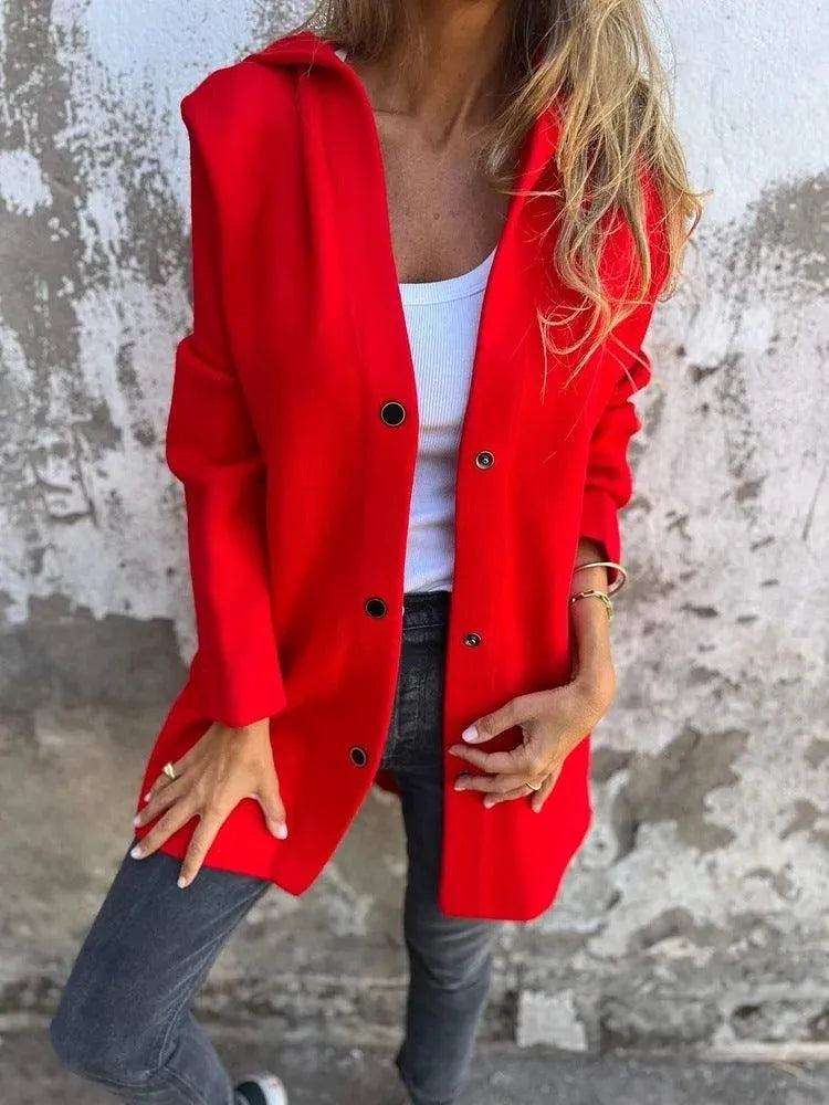 R&B | Lässiger einreihiger Cardigan mit Kapuze