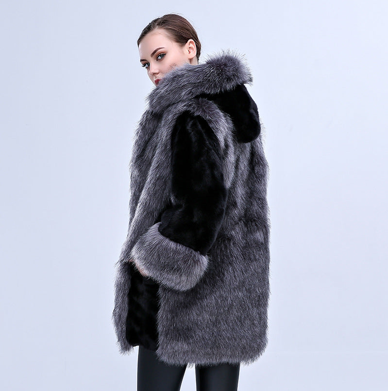 Damen Flauschiger Kunstpelz-Cape mit voluminösem Kragen und seitlichen Taschen R&B