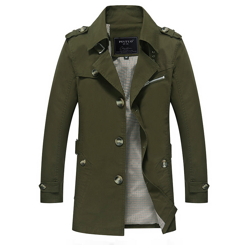 Herren modische Trenchcoat-Jacke mit eleganten Details und mehrfachen Taschen R&B