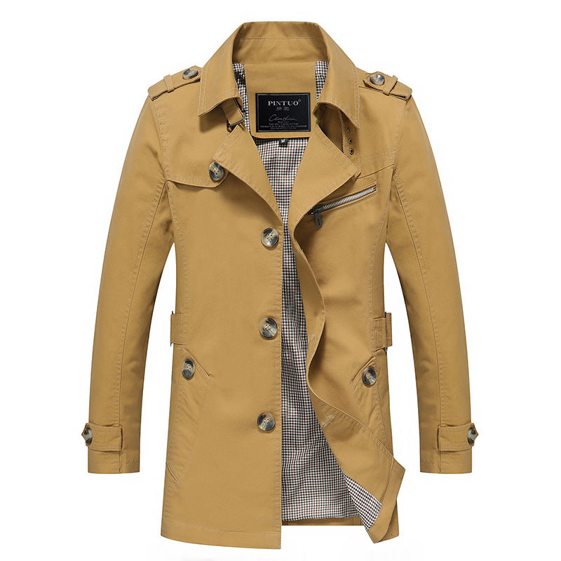 Herren modische Trenchcoat-Jacke mit eleganten Details und mehrfachen Taschen R&B
