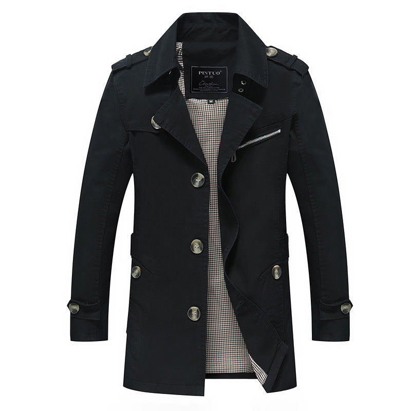 Herren modische Trenchcoat-Jacke mit eleganten Details und mehrfachen Taschen R&B