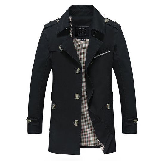 Herren modische Trenchcoat-Jacke mit eleganten Details und mehrfachen Taschen R&B