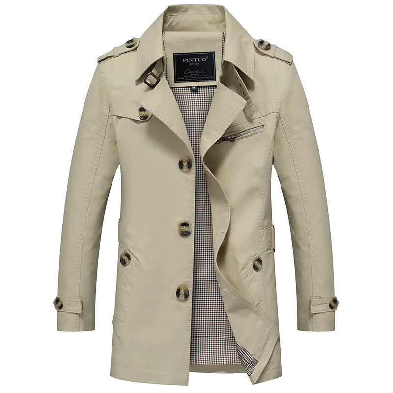 Herren modische Trenchcoat-Jacke mit eleganten Details und mehrfachen Taschen R&B