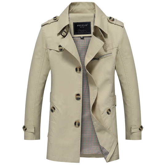 Herren modische Trenchcoat-Jacke mit eleganten Details und mehrfachen Taschen R&B