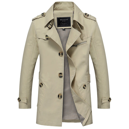 Herren modische Trenchcoat-Jacke mit eleganten Details und mehrfachen Taschen R&B