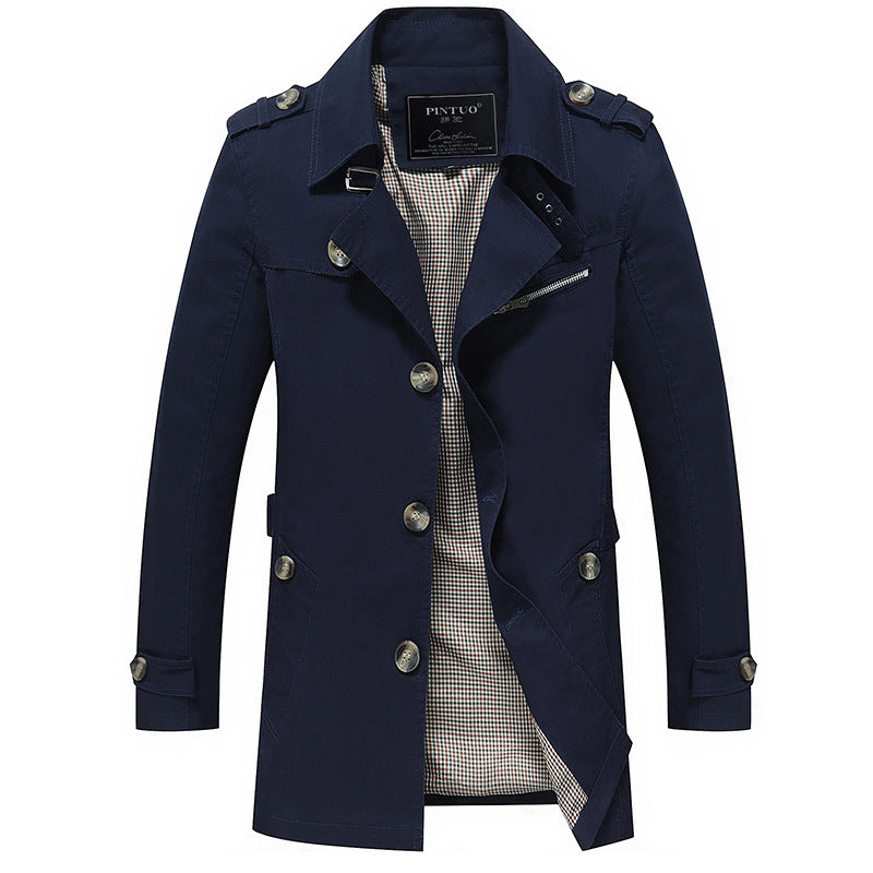 Herren modische Trenchcoat-Jacke mit eleganten Details und mehrfachen Taschen R&B