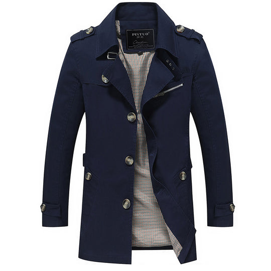 Herren modische Trenchcoat-Jacke mit eleganten Details und mehrfachen Taschen R&B