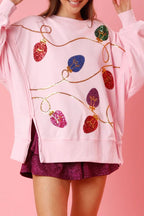R&B | Weihnachtslichter Pailletten Schlitz Pullover Sweatshirt