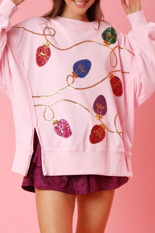 R&B | Weihnachtslichter Pailletten Schlitz Pullover Sweatshirt