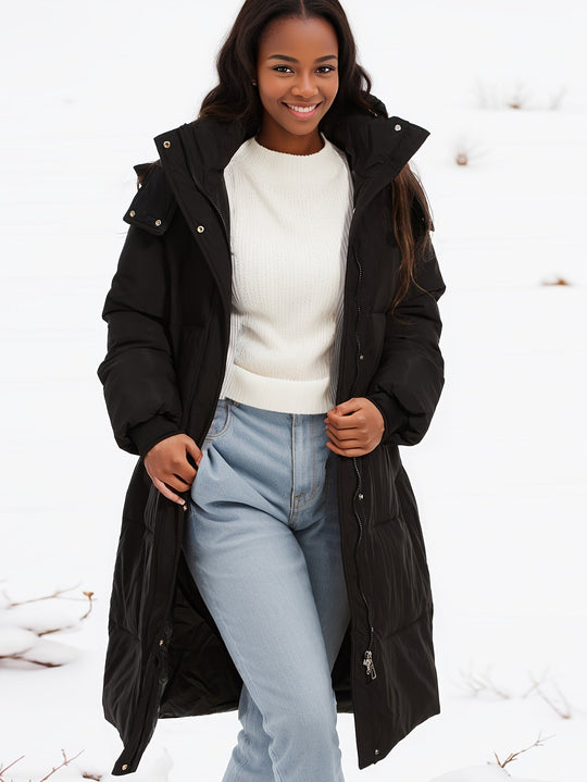 R&B | Stylischer schwarzer Parka Wintermantel mit Kapuze und Futter Ideal für Herbst/Winter