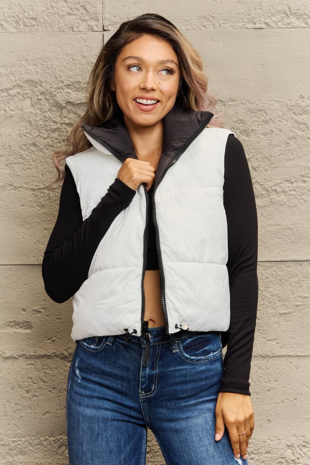 R&B | Zip-Up Drawstring Puffer Weste