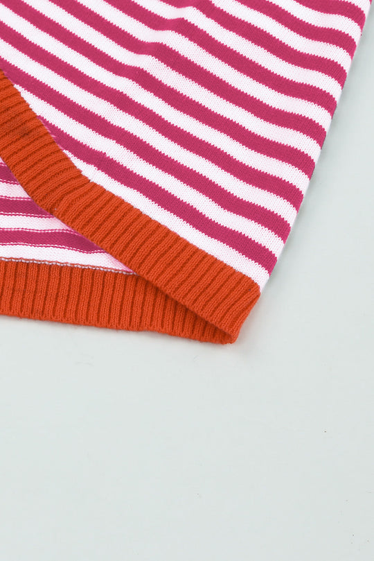 Kontrastfarbig Gestreifter Pullover Mit Überschnittenen Schultern