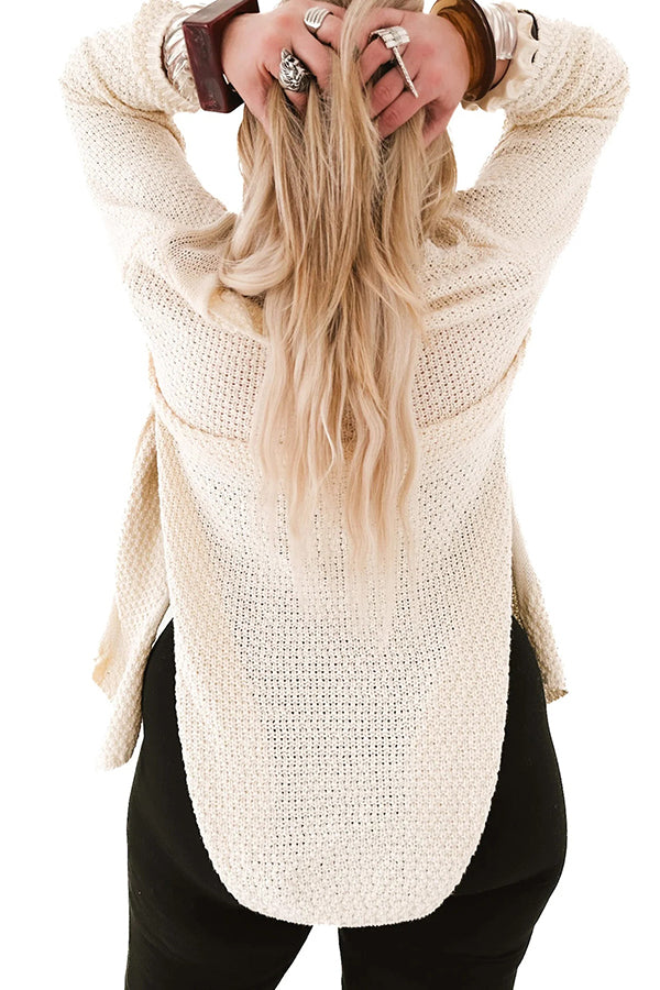 R&B | Strick-Mid-Length-Strickjacke mit langen Ärmeln