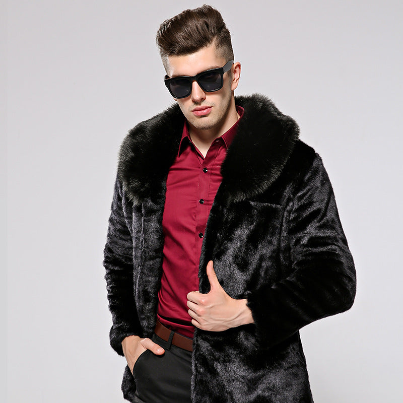 Herren Flauschiger Kunstpelzmantel mit voluminösem Kragen und eleganten Akzenten R&B