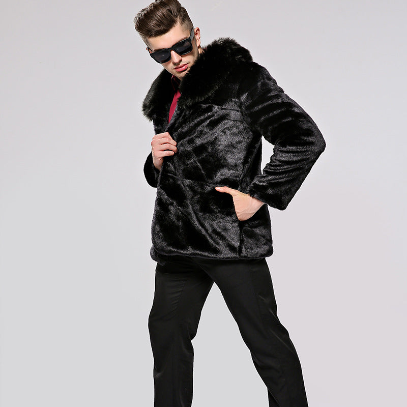 Herren Flauschiger Kunstpelzmantel mit voluminösem Kragen und eleganten Akzenten R&B